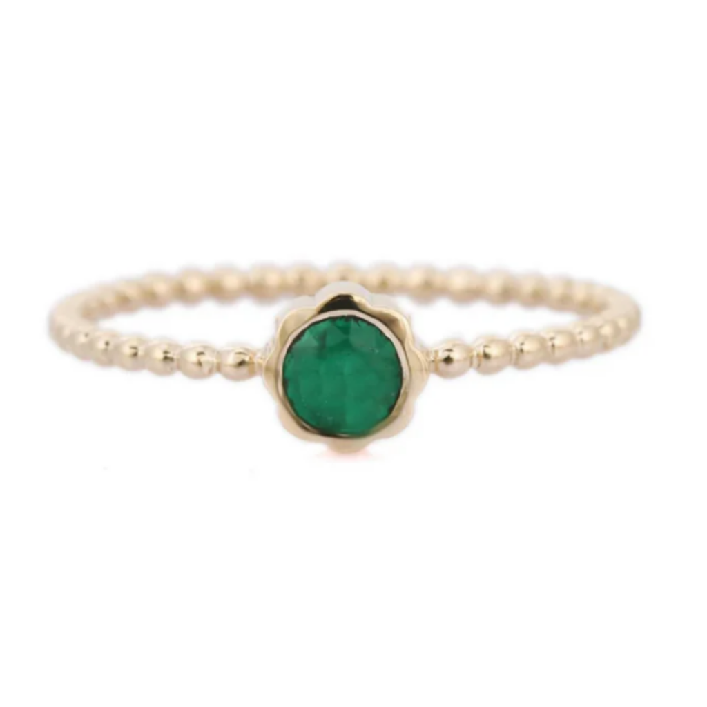 14K Yellow Gold Round Emerald Ring Image