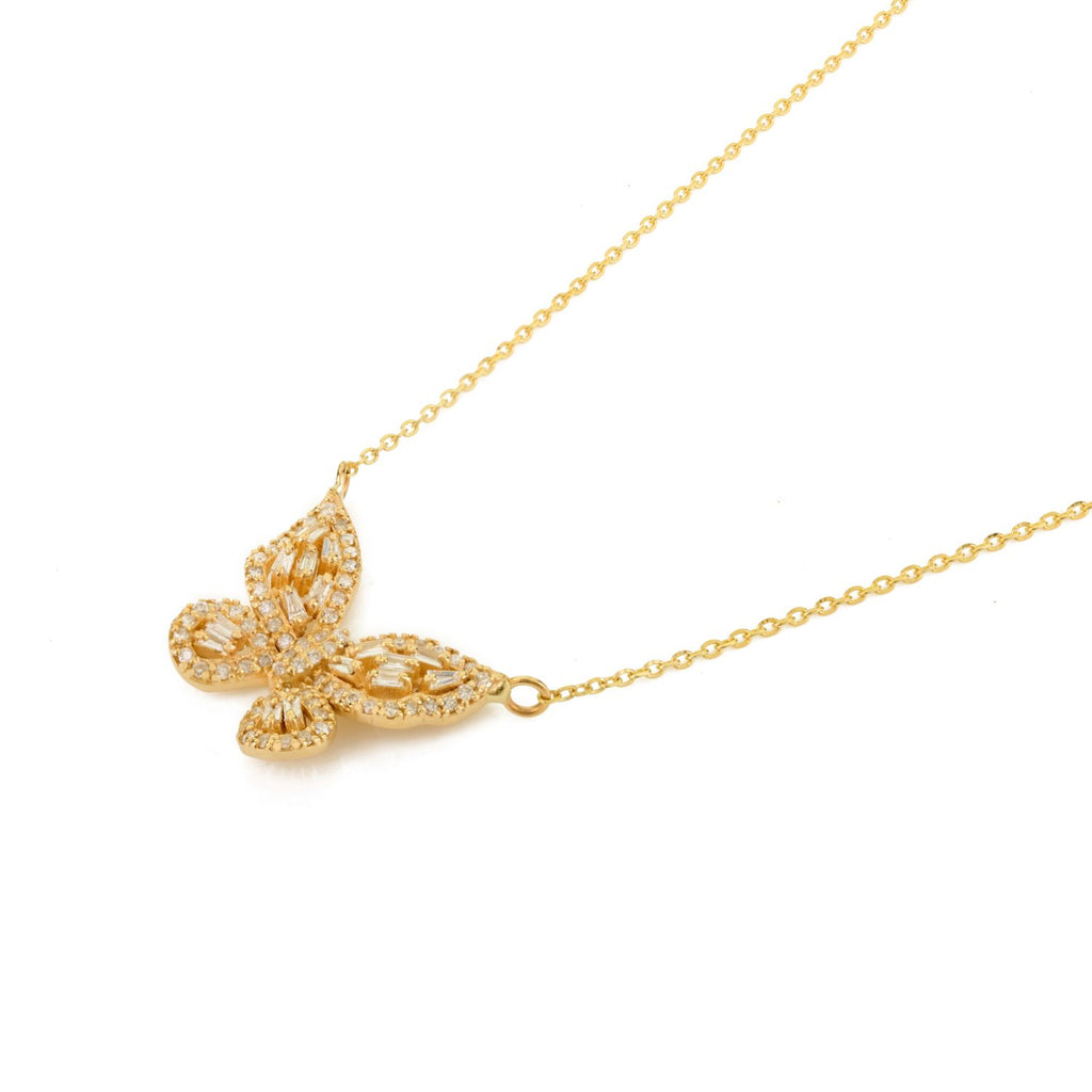 18K Yellow Gold Diamond Butterfly Pendant Necklace Image