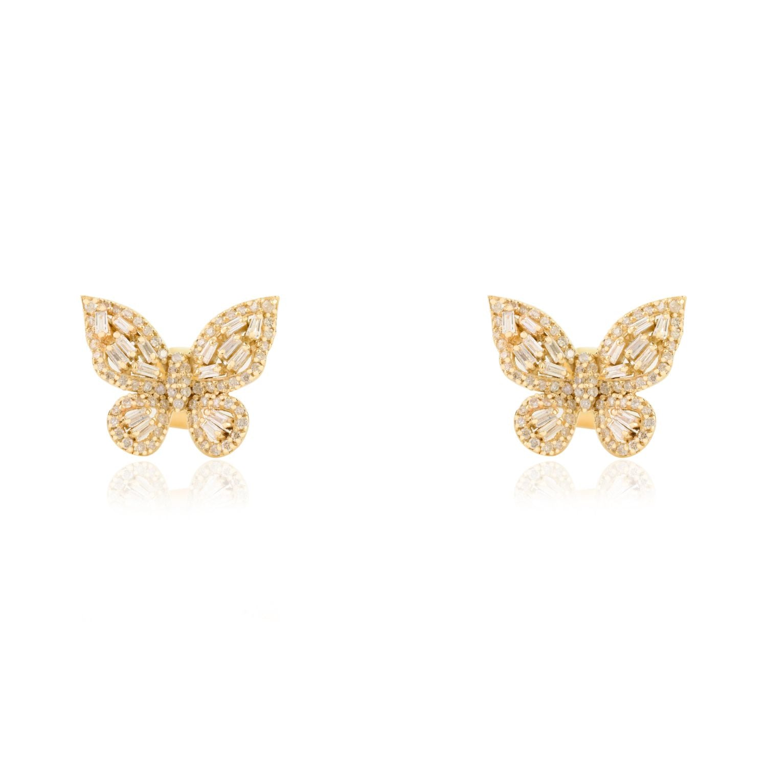 14K Yellow Gold Diamond Butterfly Stud Earrings