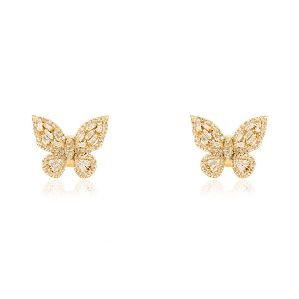 14K Yellow Gold Diamond Butterfly Stud Earrings Image