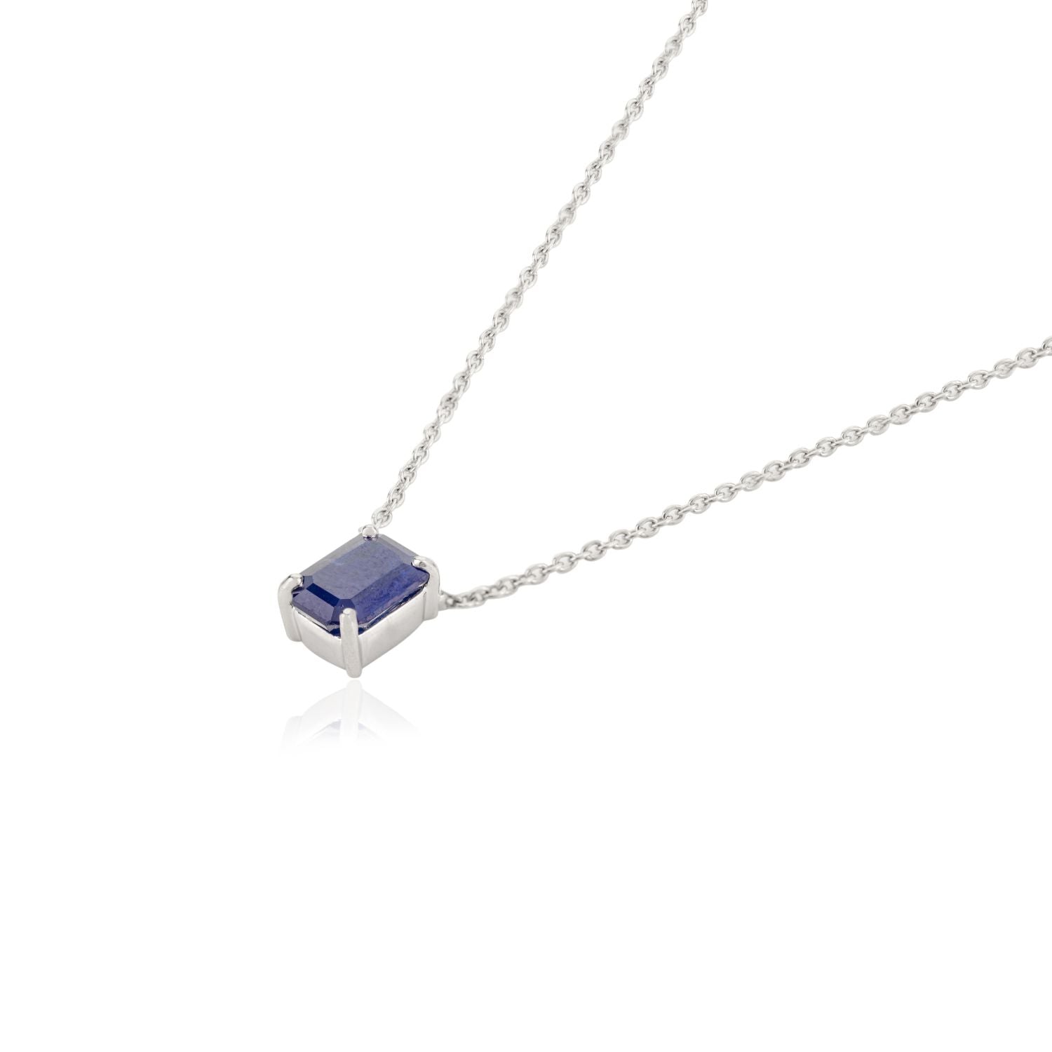 14k Solid Gold Blue Sapphire Pendant Necklace