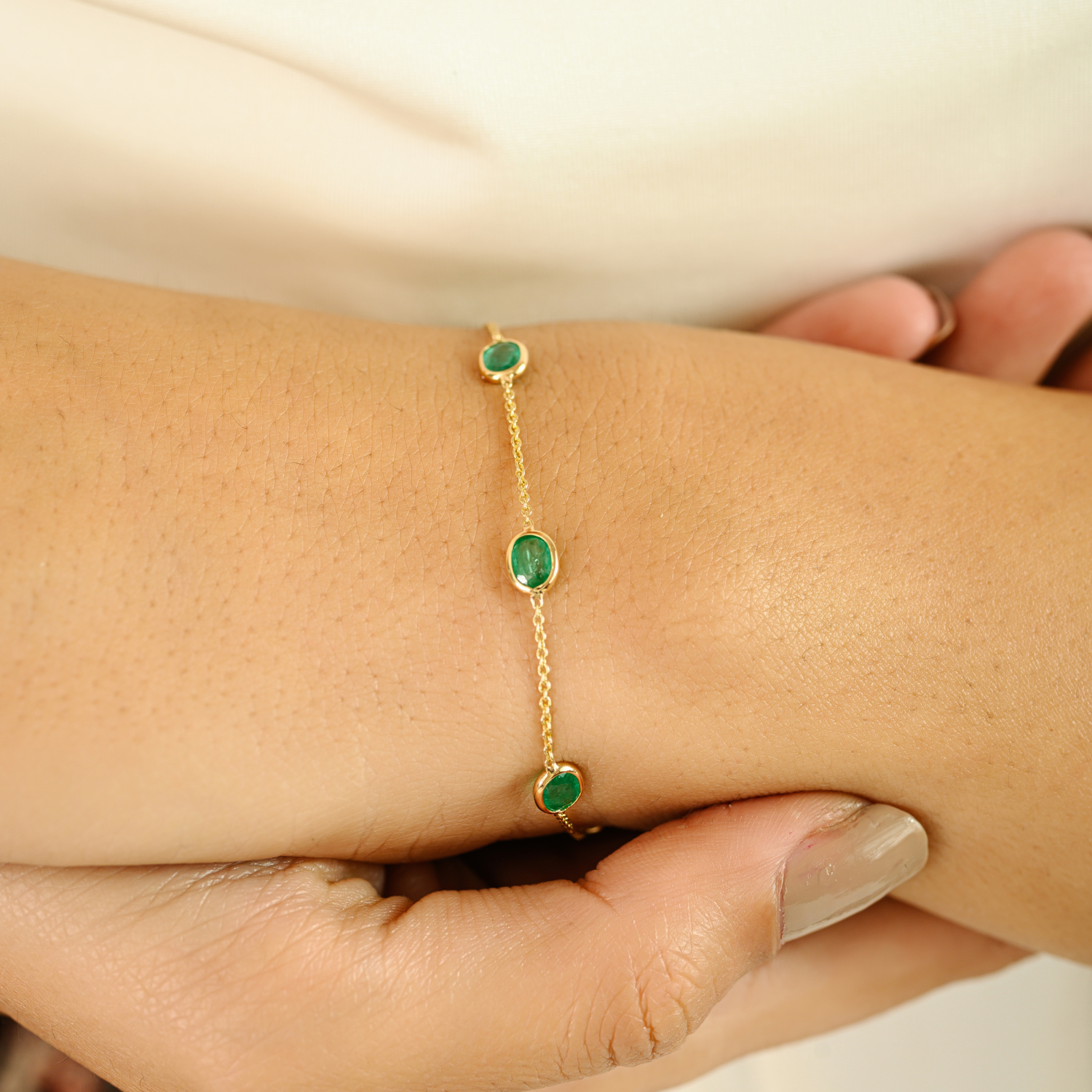 14K Yellow Gold Emerald Delegate Chain Bracelet