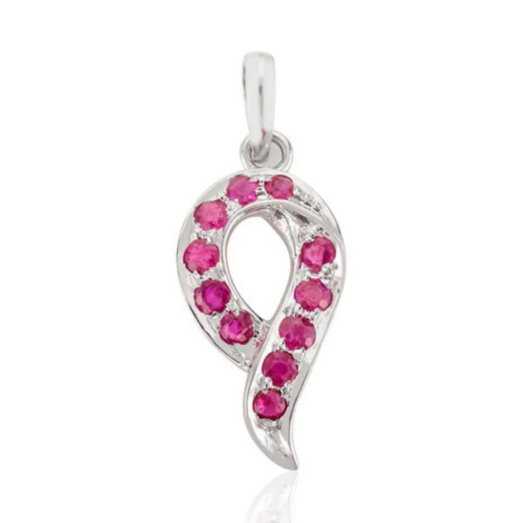 14K Solid White Gold Gypsy Set Ruby Gemstone Pendant Image