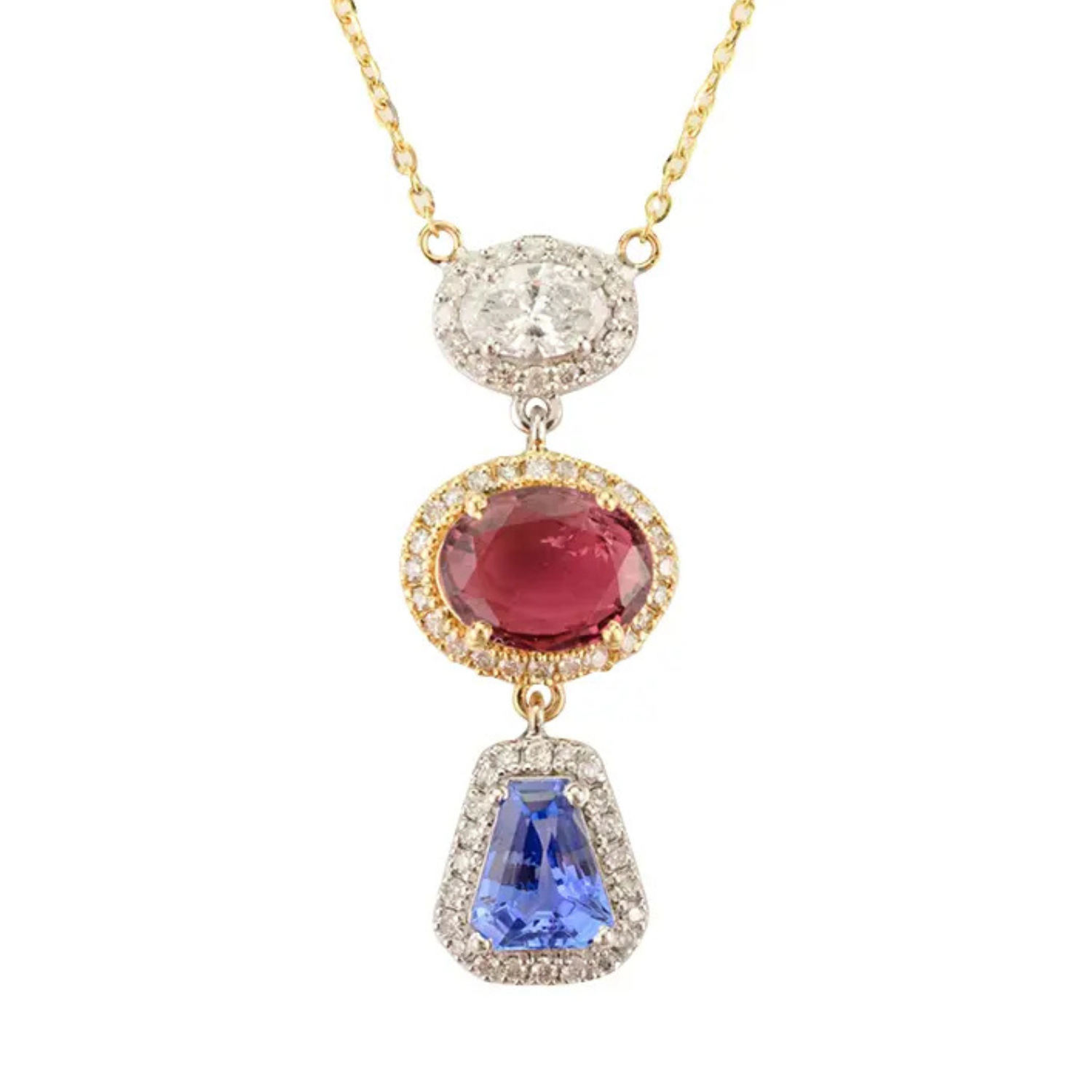 18K Yellow Gold Multi Gemstone Pendant Necklace