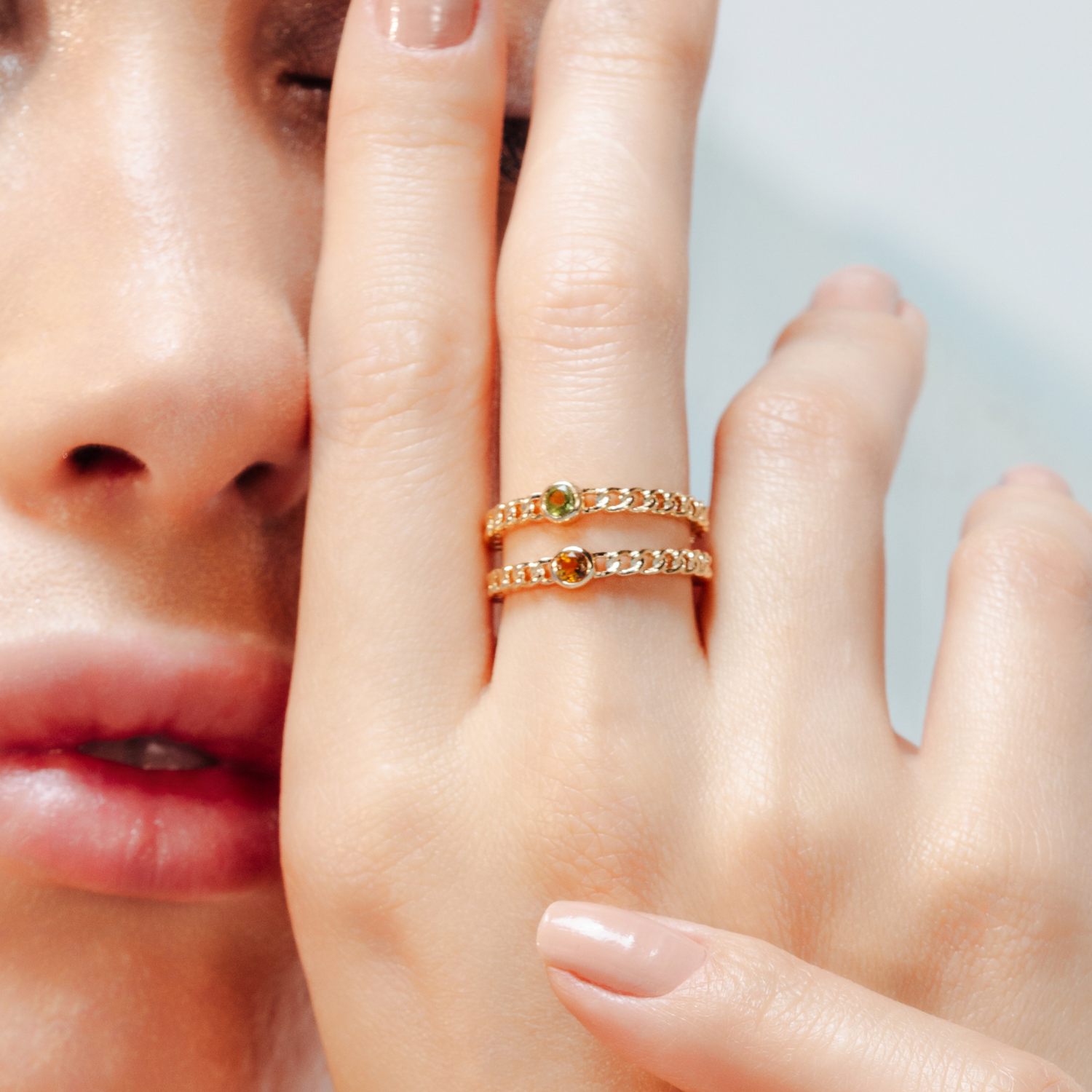 14K Gold Round Citrine Chain Ring