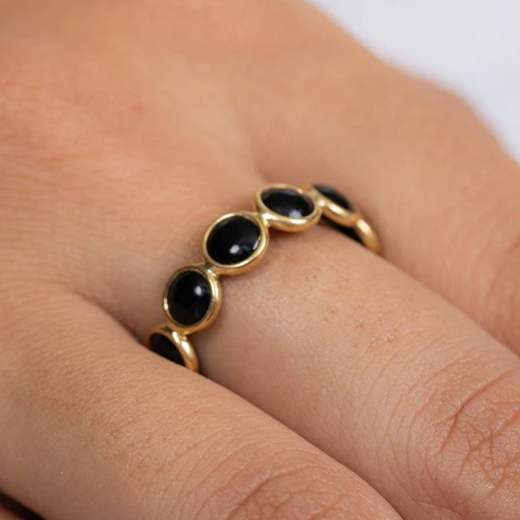 18K Gold Black Onyx Eternity Band Image