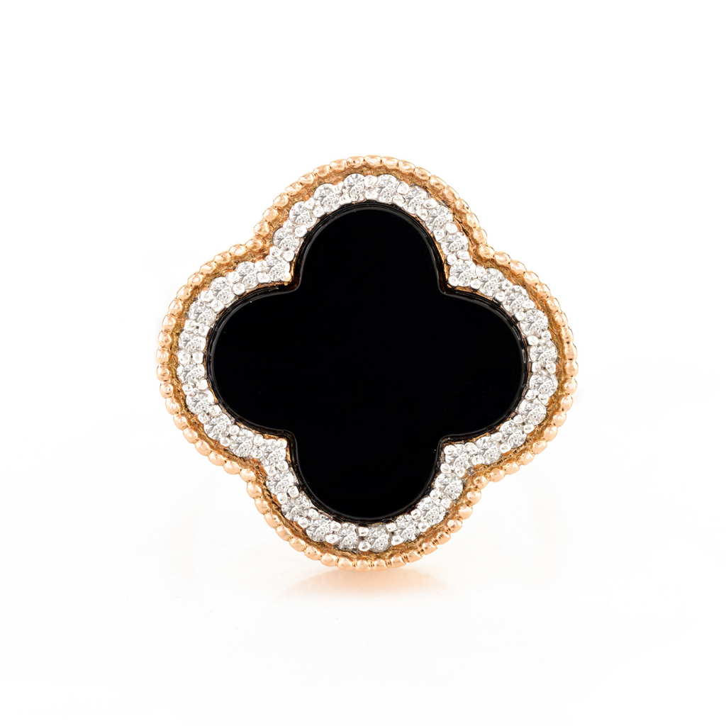 18K Rose Gold Black Onyx Clover Statement Ring Image