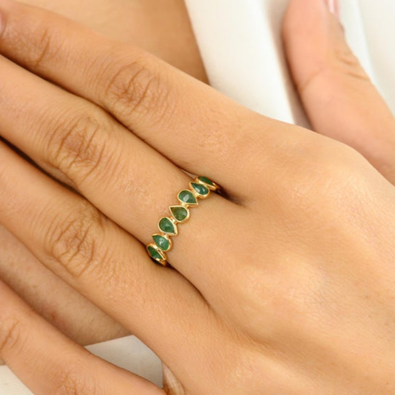 1.78 Ct Pear Cut Natural Emerald Full Eternity Band Ring