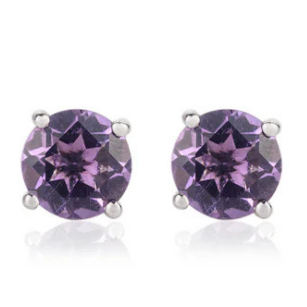 14k Gold Round Amethyst Studs Image