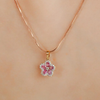 18K Gold Pink Sapphire Cherry Blossom Flower Pendant Thumbnail