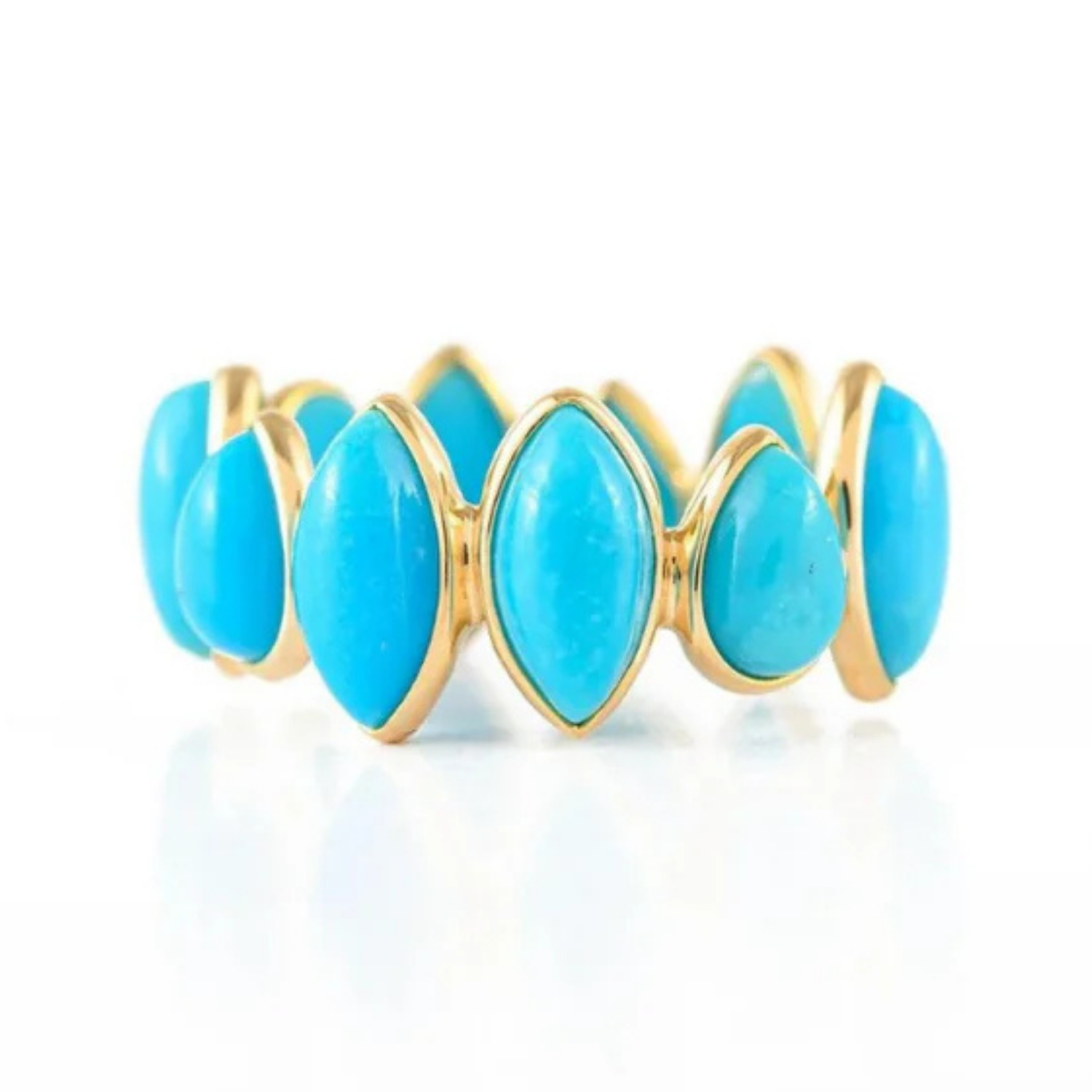 18K Yellow Gold Turquoise Gemstone Eternity Band