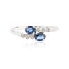 14K Solid White Gold Blue Sapphire Diamond Two Stone Ring Thumbnail