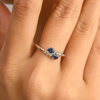 14K Solid White Gold Blue Sapphire Diamond Two Stone Ring Thumbnail