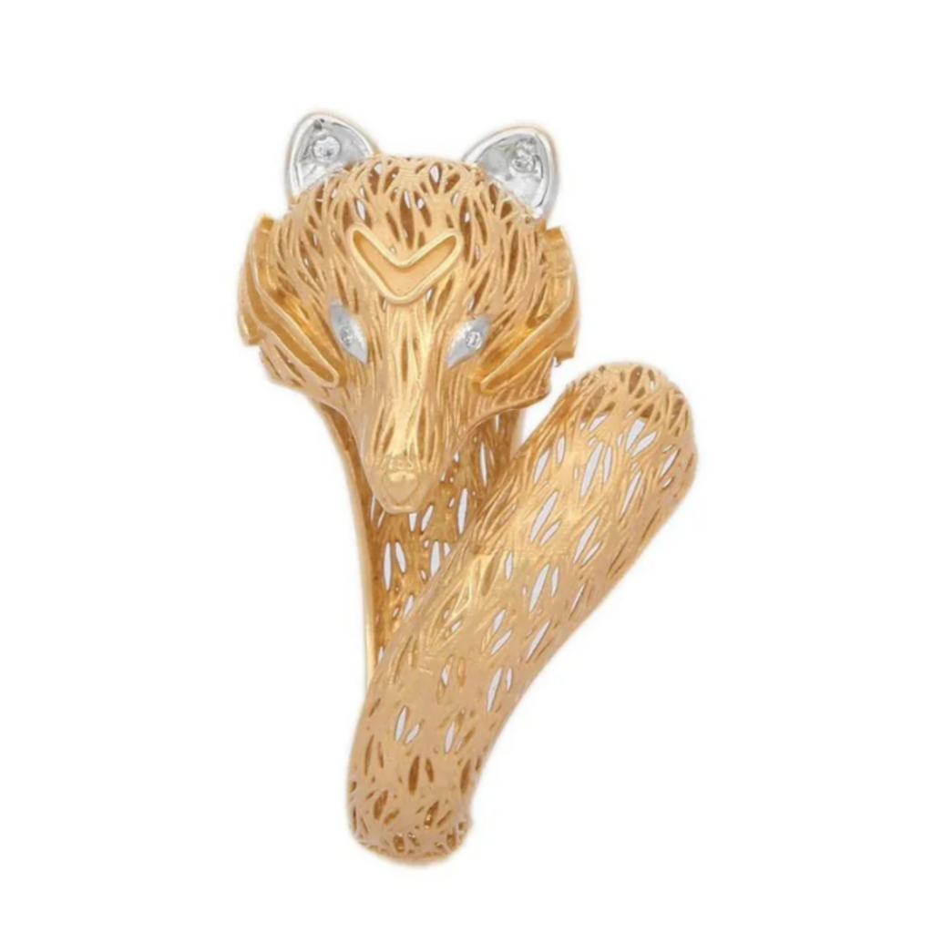 18K Textured Yellow Gold Diamond Vixen Ring Image