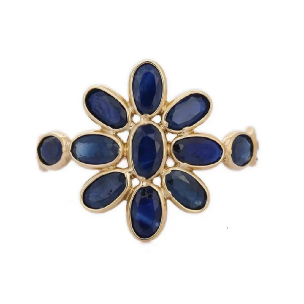 18K Gold Floral Sapphire Ring Image