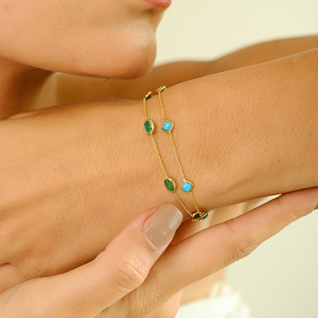 14K Yellow Gold Emerald Delegate Chain Bracelet Image