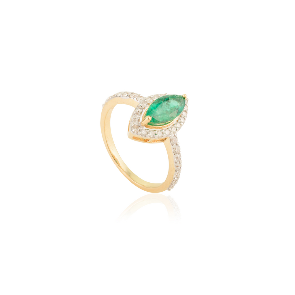 18K Solid Yellow Gold Marquise Emerald Ring Image