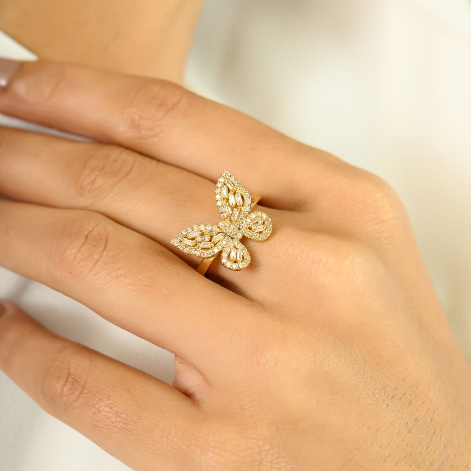 18K Yellow Gold Diamond Butterfly Ring