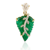 18K Solid Yellow Gold 9.99 Carat Carved Leaf Emerald Brooch Pendant Thumbnail