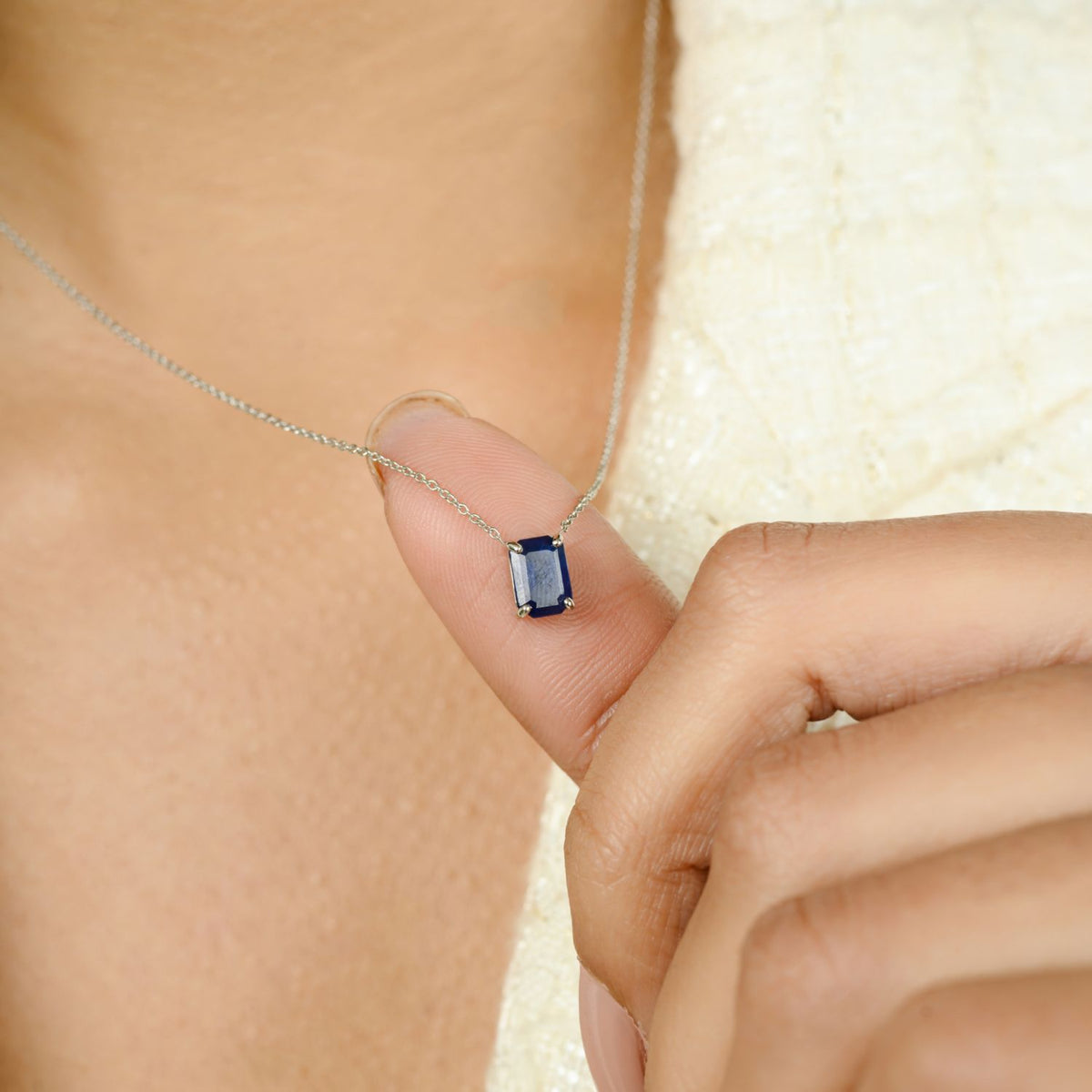 14k Solid Gold Blue Sapphire Pendant Necklace