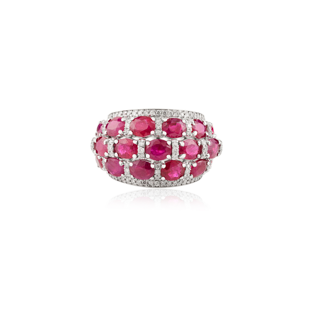 18K White Gold Ruby Diamond Dome Ring Image