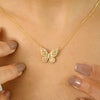 18K Yellow Gold Diamond Butterfly Pendant Necklace Thumbnail