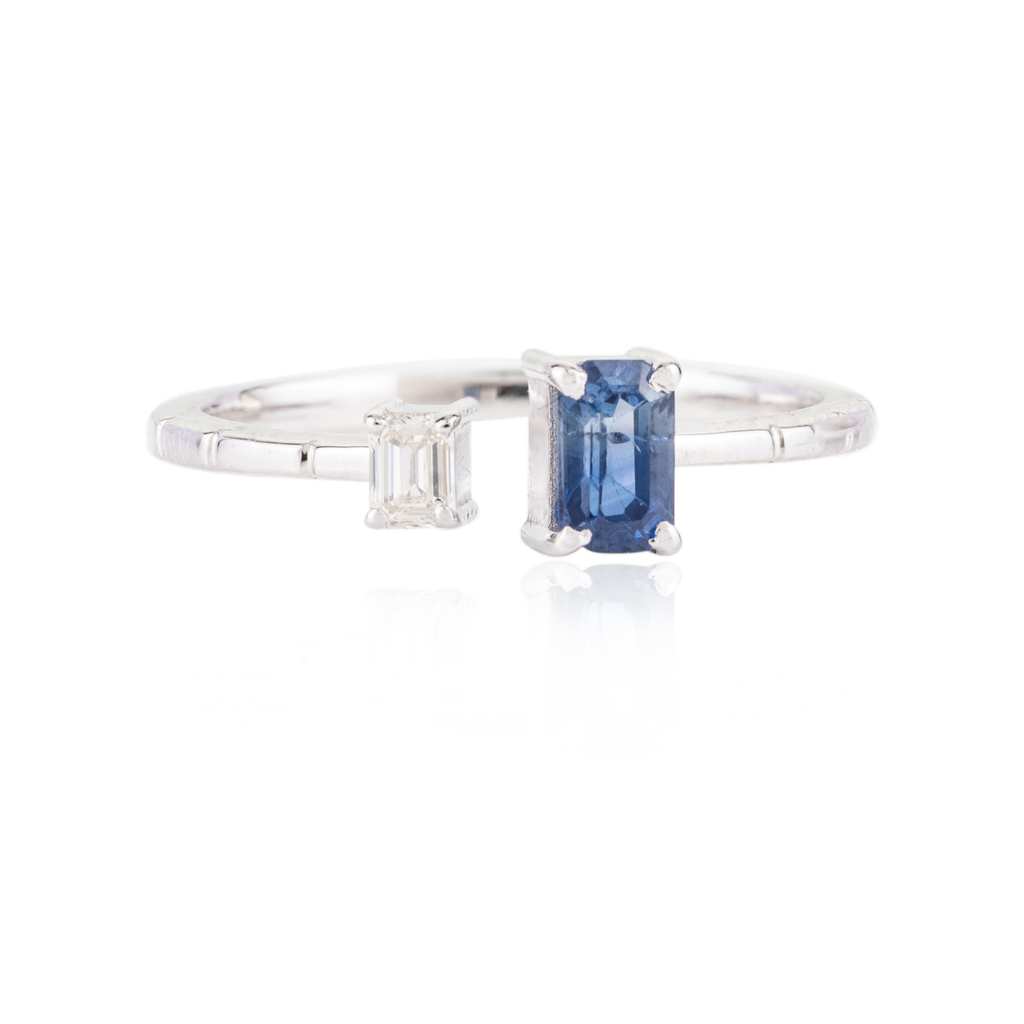 18K Gold Blue Sapphire & Diamond Open Ring Image