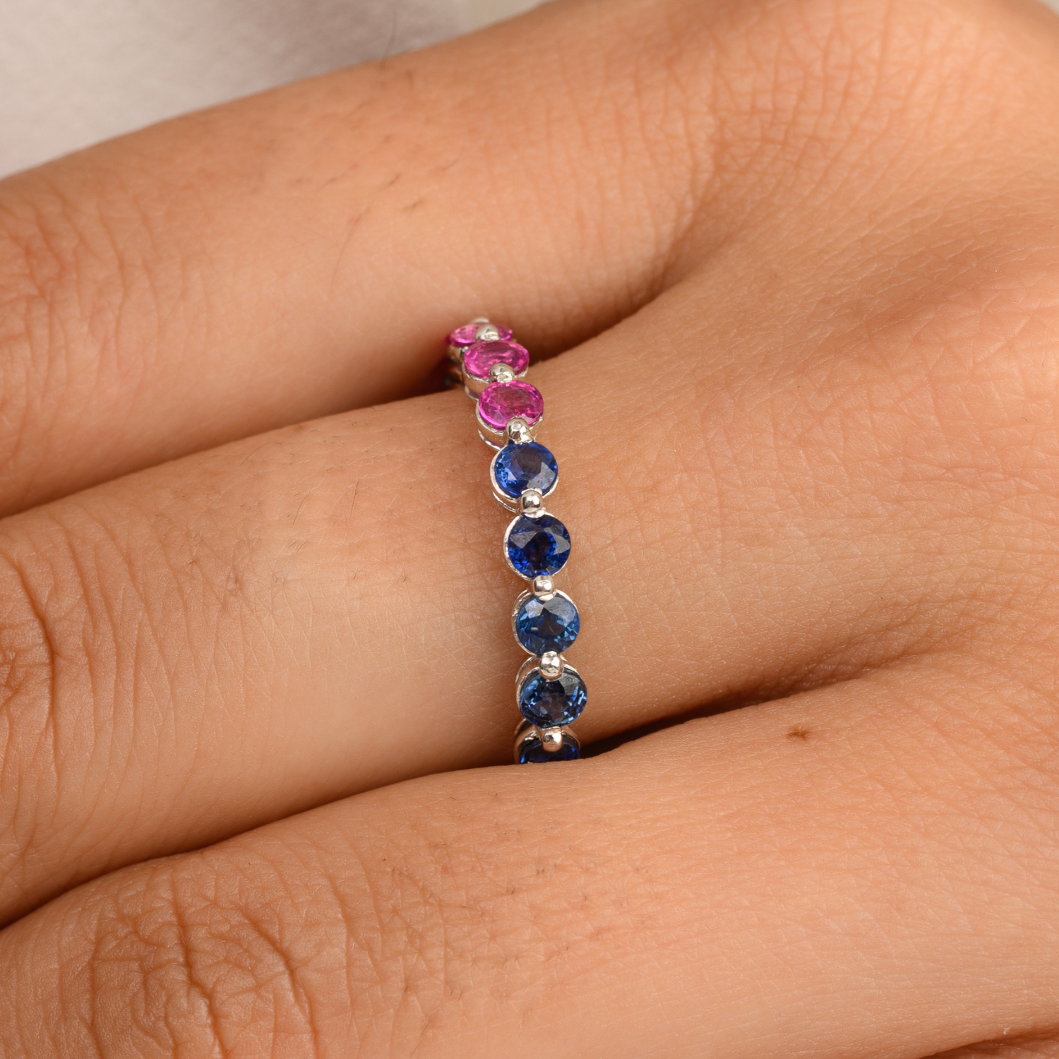 14K Solid White Gold Multi Sapphire Eternity Band - vrjewels-us