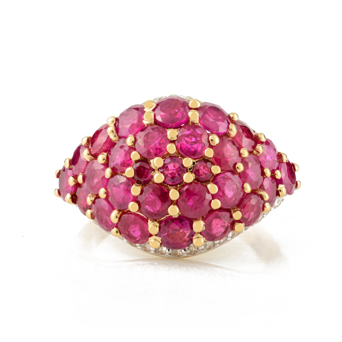 18K Solid Yellow Gold Ruby Cluster Ring