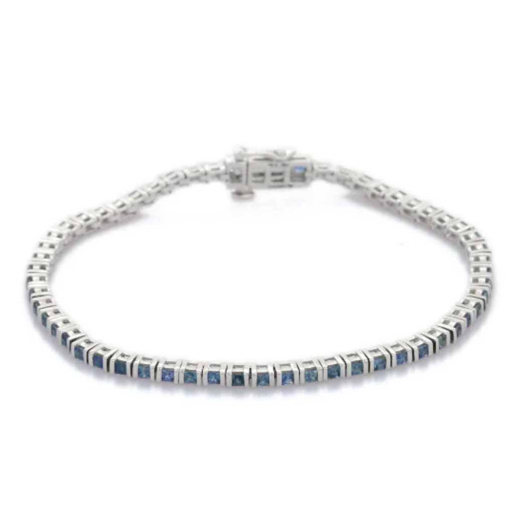 18K Gold Blue Sapphire Sleek Tennis Bracelet Image