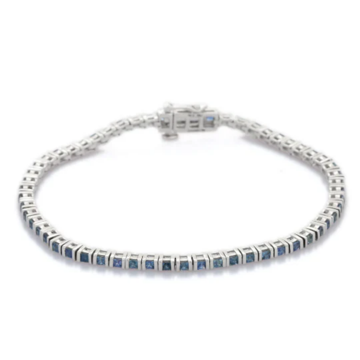 18K Gold Blue Sapphire Sleek Tennis Bracelet