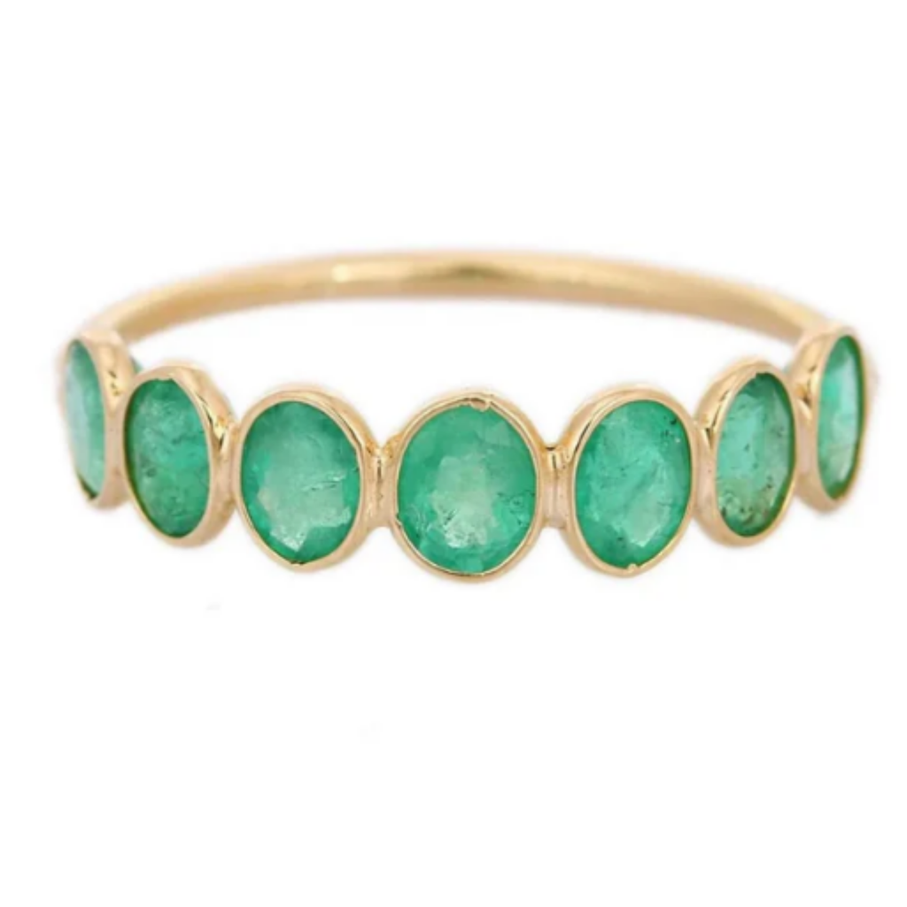 18K Yellow Gold Emerald Half Eternity Band Image