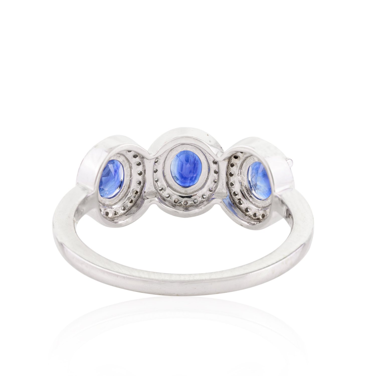 14K Gold Blue Sapphire & Diamond Three Stone Wedding Ring - vrjewels-us