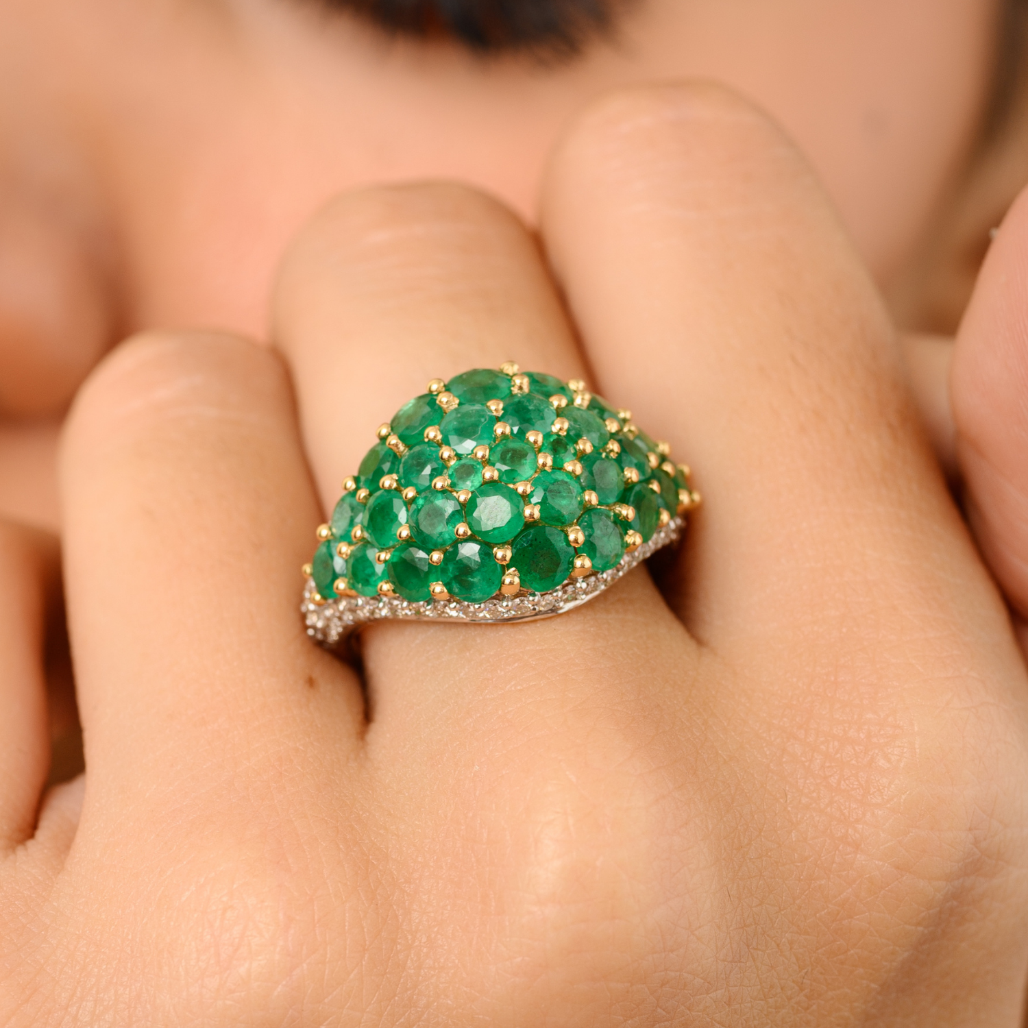 18K Solid Yellow Gold Emerald Cluster Ring - vrjewels-us