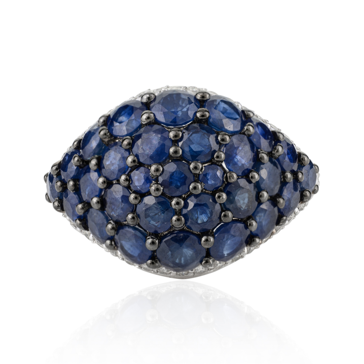 18K Solid White Gold Blue Sapphire Cluster Ring