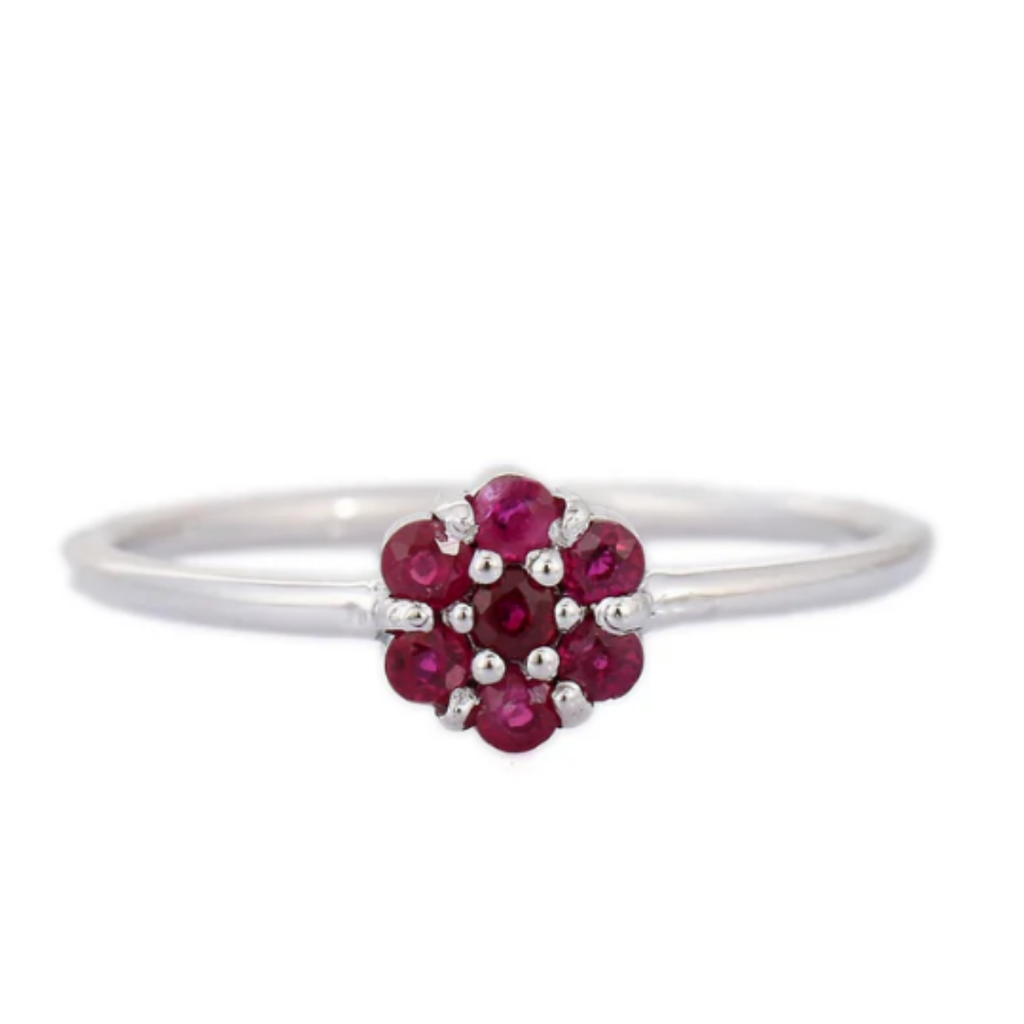 14K White Gold Floral Ruby Ring Image