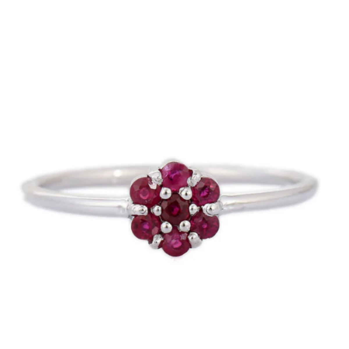 14K White Gold Floral Ruby Ring