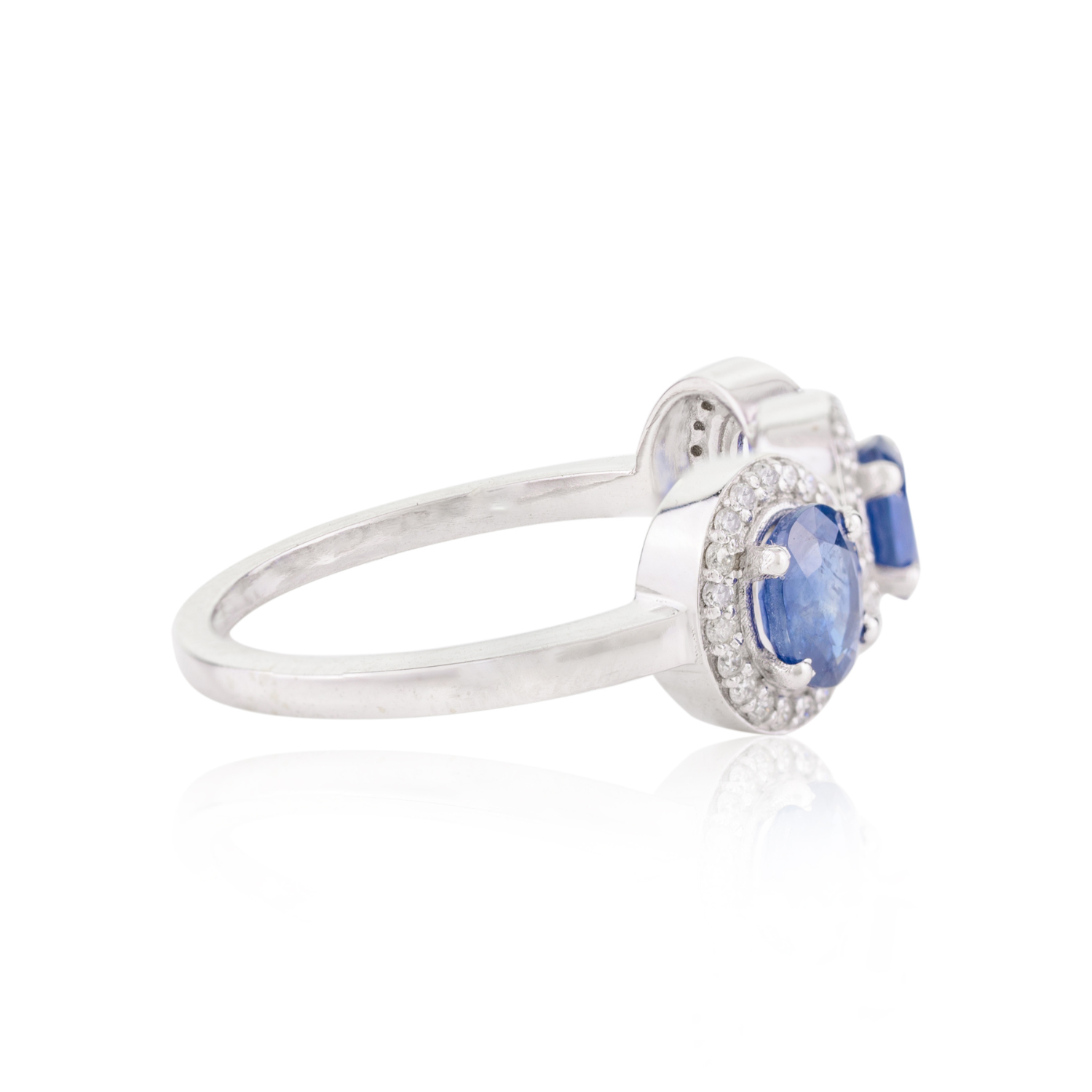 14K Gold Blue Sapphire & Diamond Three Stone Wedding Ring - vrjewels-us