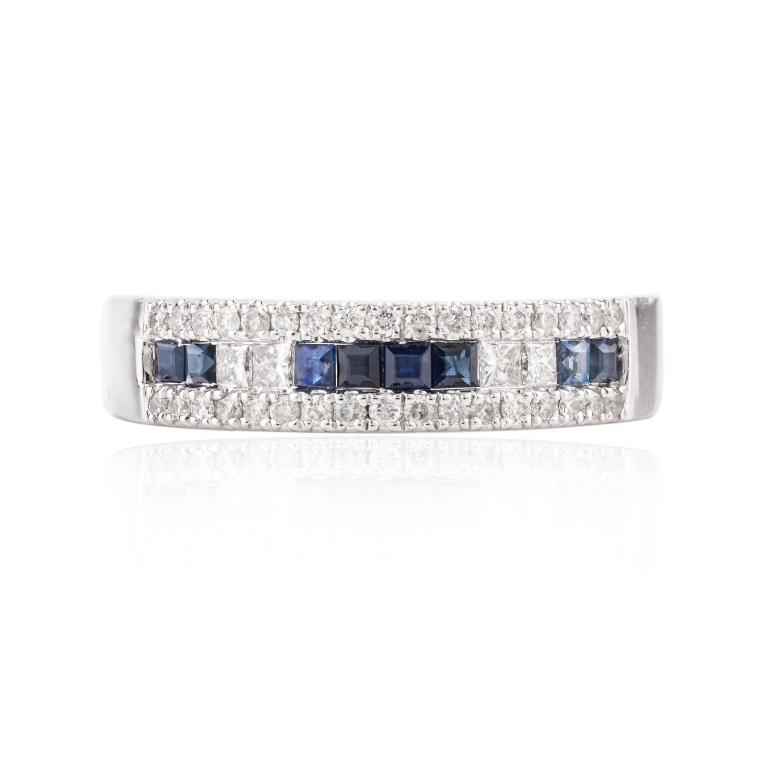 18k Gold Blue Sapphire Diamond Band Ring - vrjewels-us