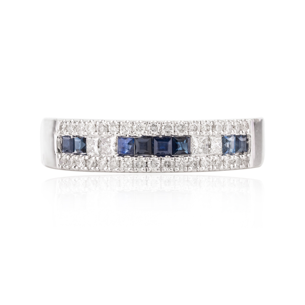 18k Gold Blue Sapphire Diamond Band Ring Image