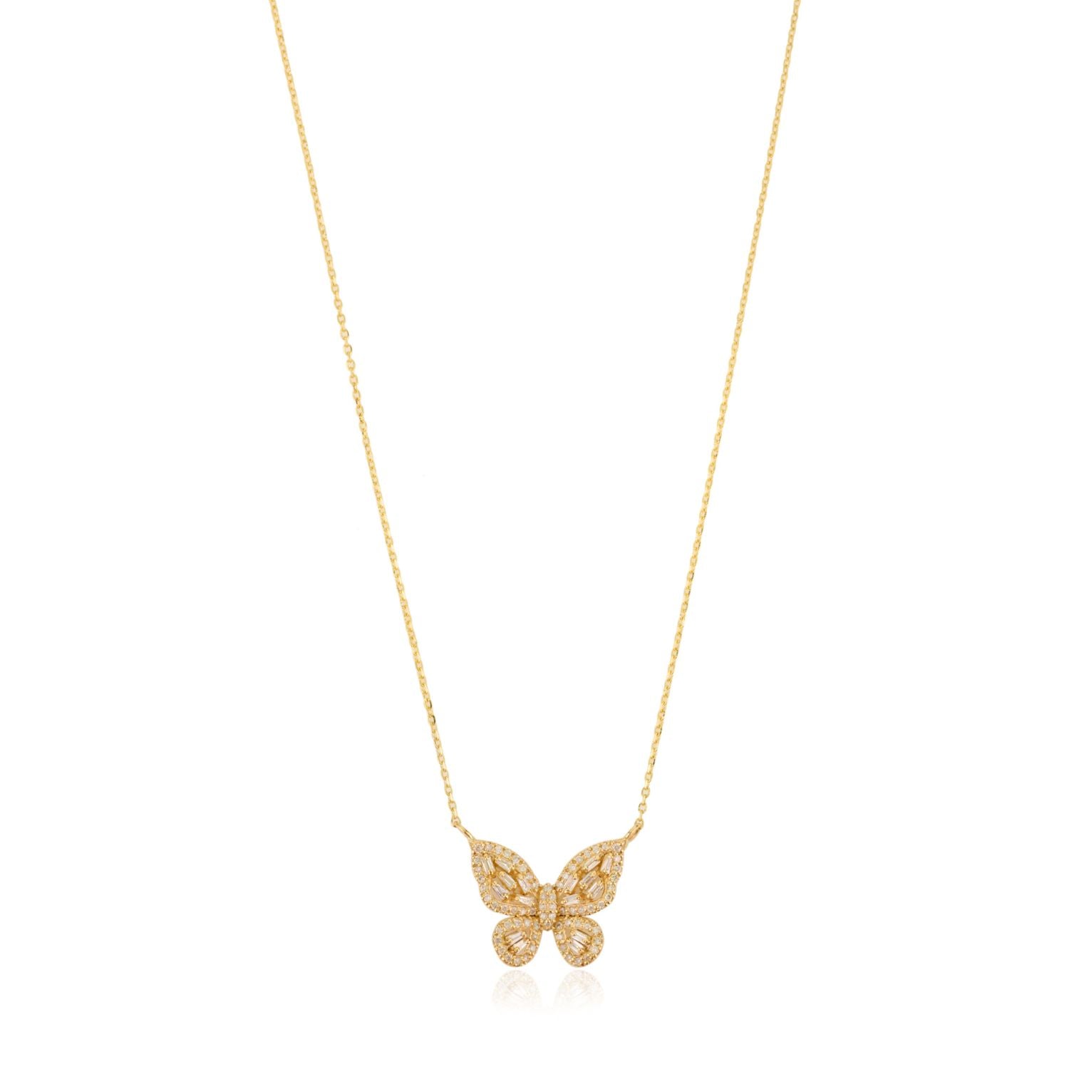 18K Yellow Gold Diamond Butterfly Pendant Necklace
