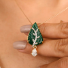 18K Solid Yellow Gold 9.99 Carat Carved Leaf Emerald Brooch Pendant Thumbnail