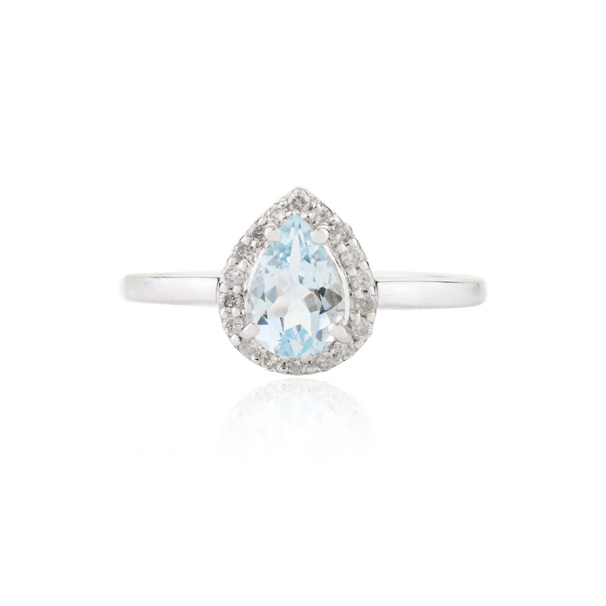 14K Solid White Gold Pear Cut Aquamarine Ring - vrjewels-us