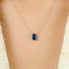 14k Solid Gold Blue Sapphire Pendant Necklace Thumbnail