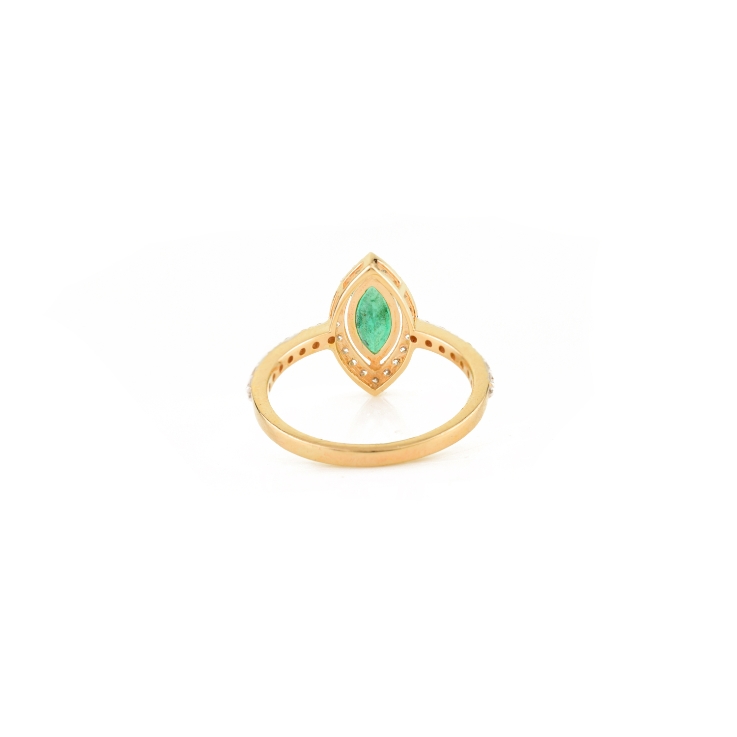 18K Solid Yellow Gold Marquise Emerald Ring