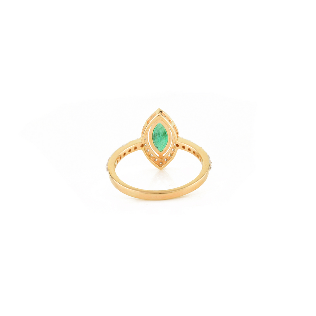 18K Solid Yellow Gold Marquise Emerald Ring Image