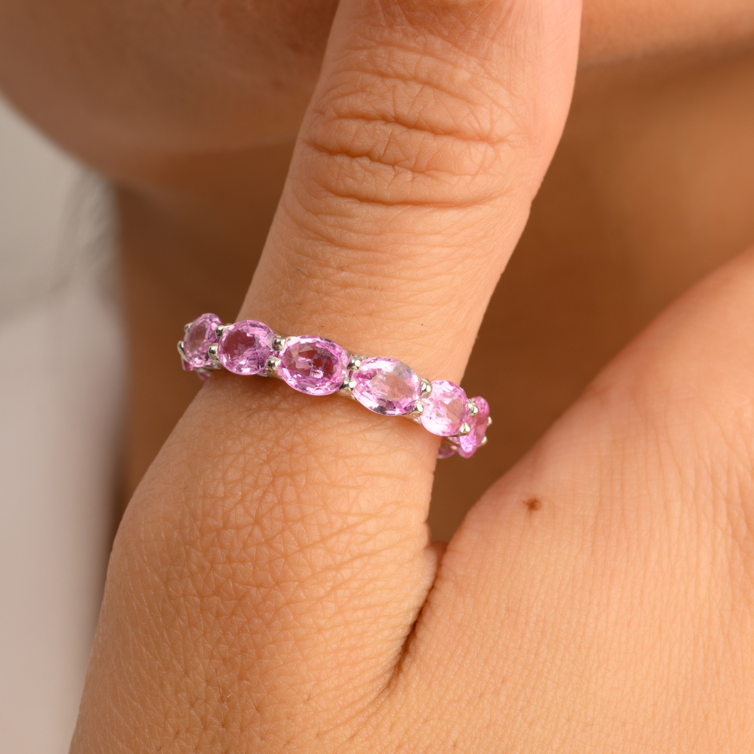 14K Solid White Gold Pink Sapphire Eternity Band - vrjewels-us