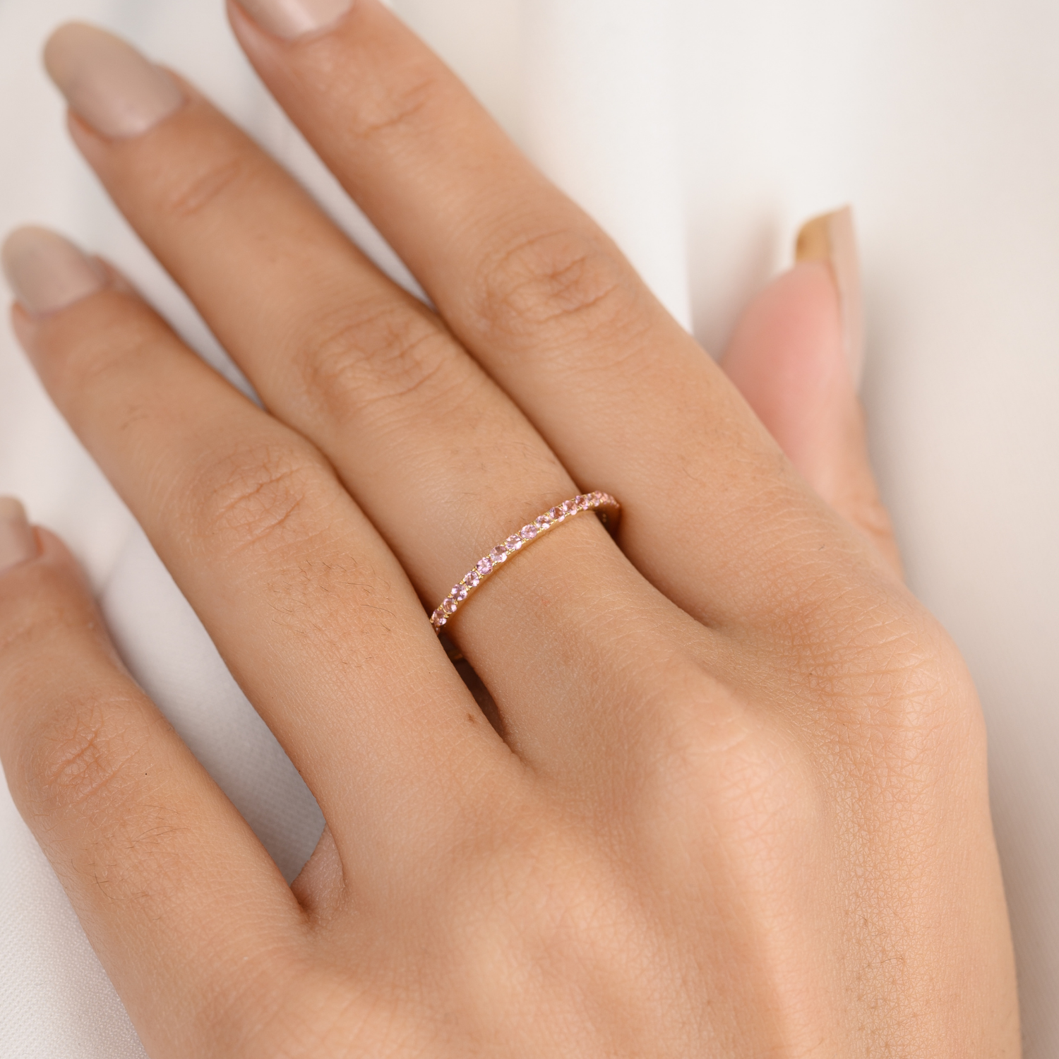 14K Gold Pink Tourmaline Stacking Band