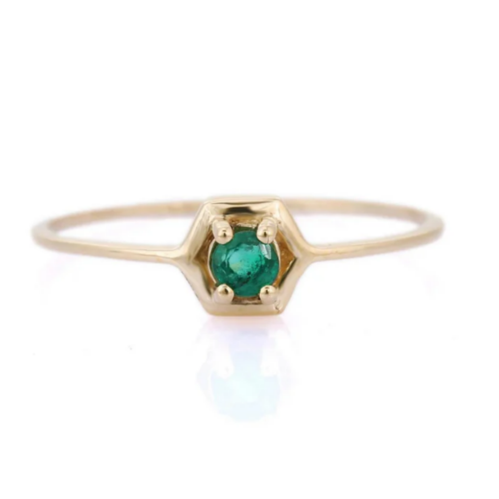 14K Yellow Gold Emerald Birthstone Ring Image