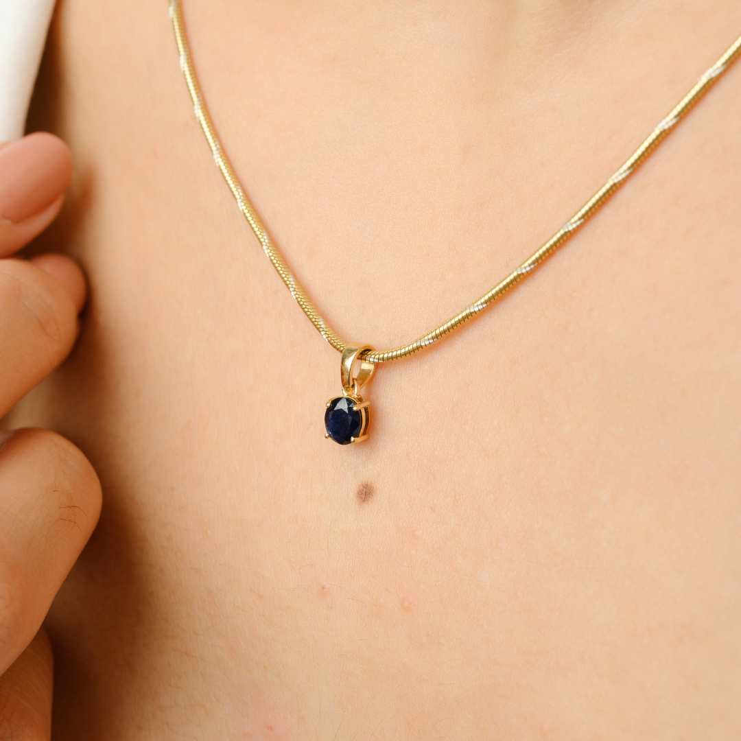 18K Gold Blue Sapphire Pendant